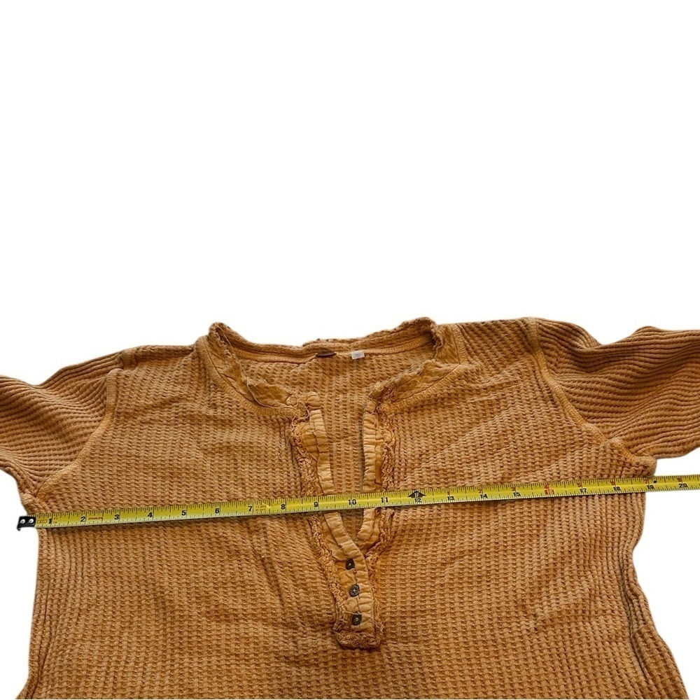 Free People Rusty Orange Waffle Knit Long Sleeve Shirt - Picture 3 of 7